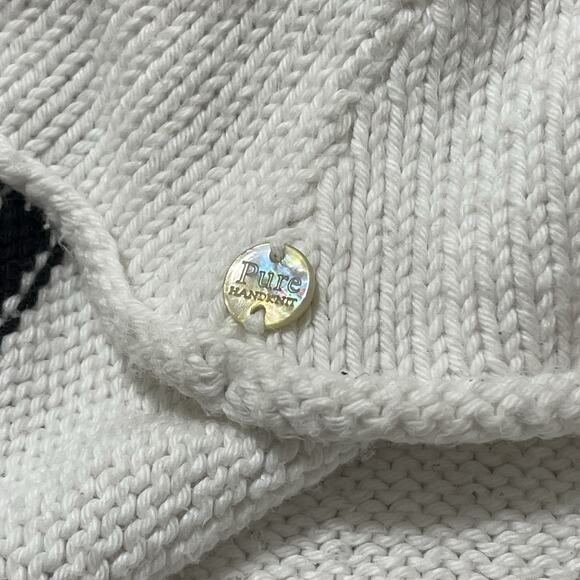 Pure Handknit Cotton Rugby Stripe Sweater White Black Coastal Nautical - Picture 9 of 10